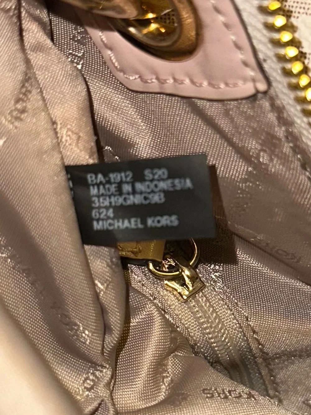 Michael Kors Pink & White MK Logo Crossbody with Gold Hardware